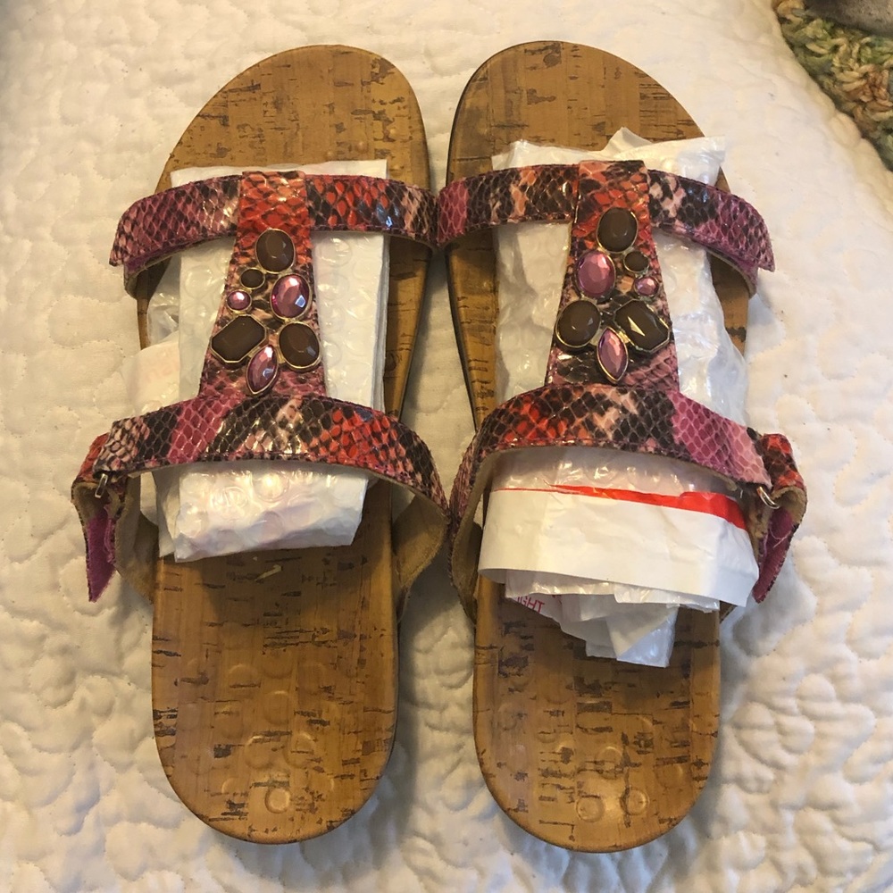 Vionic Pink Snakeskin "Viviana" Sandals, Size 6